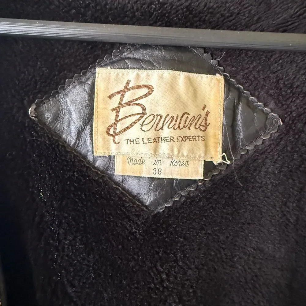 Vintage Berman's Men's Leather Jacket removable vest black Pockets Korea 38